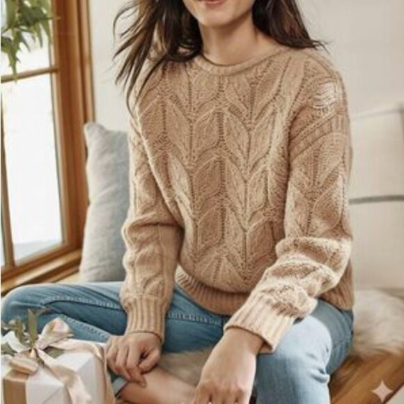 Garnet Hill Sweaters - GARNET HILL 100% Recycled Cashmere Chunky Boatneck Sweater XL Oatmeal Soft Girl